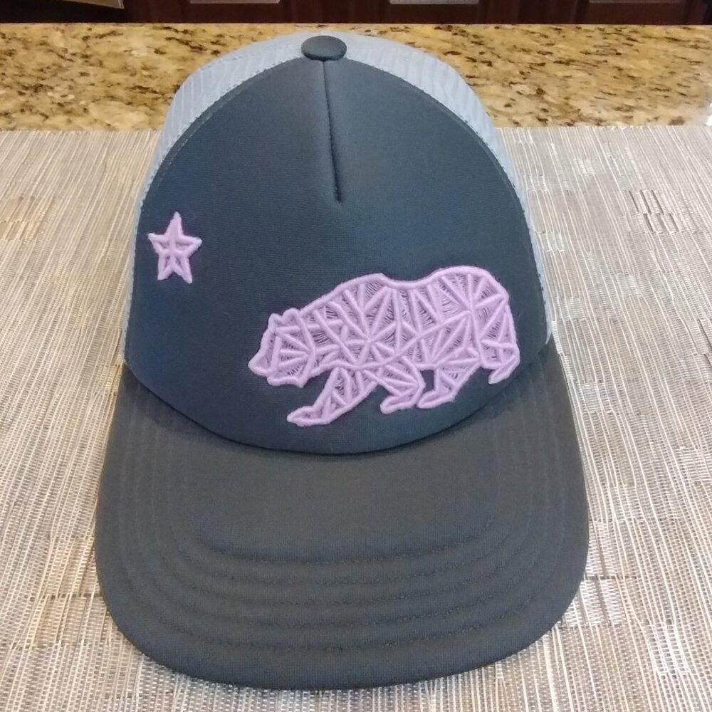 The North Face  Pink Bear and Star Embroidered Grey Mesh Snapback Trucker Hat